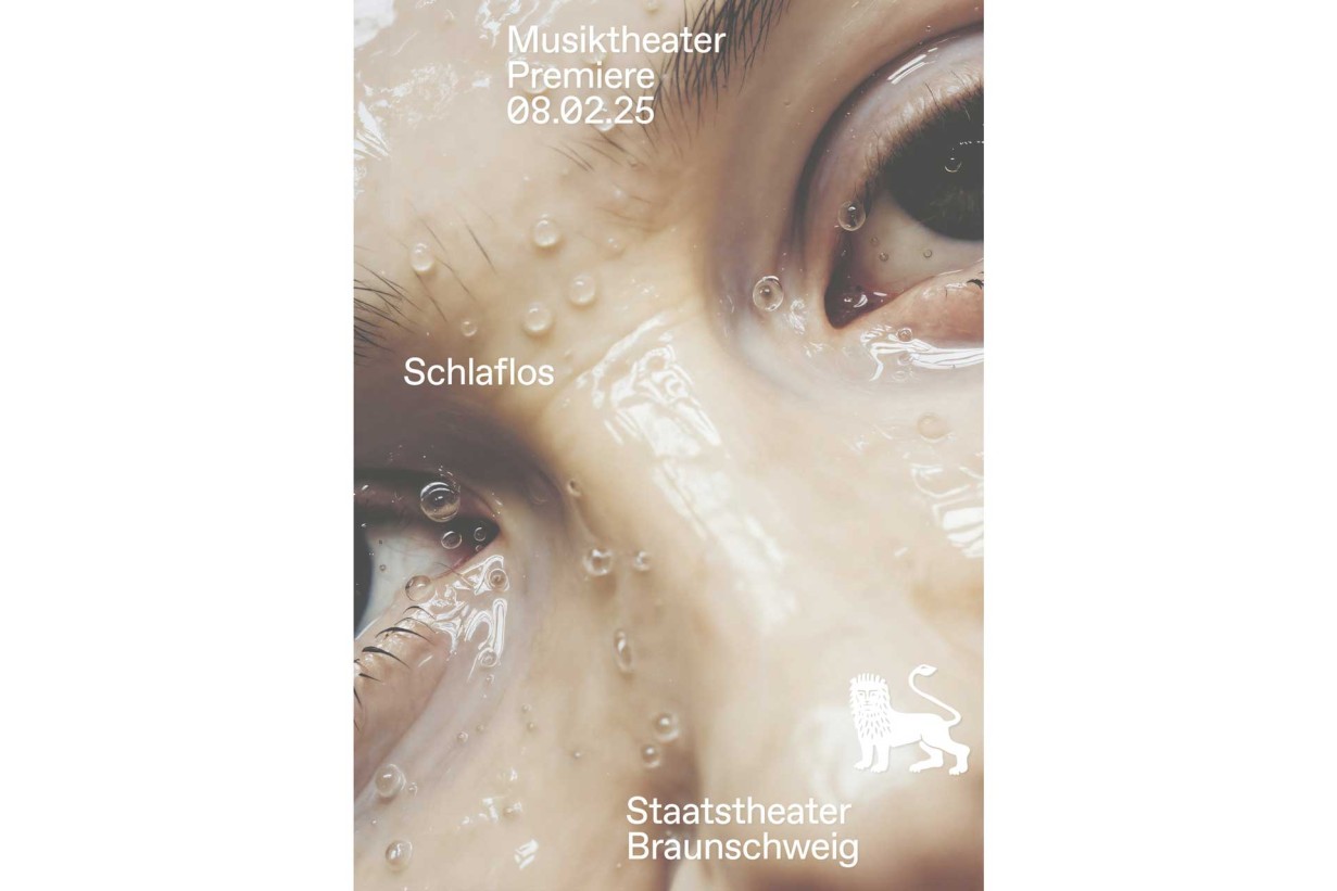 Poster with a detailed section of a human face covered with a plastic layer