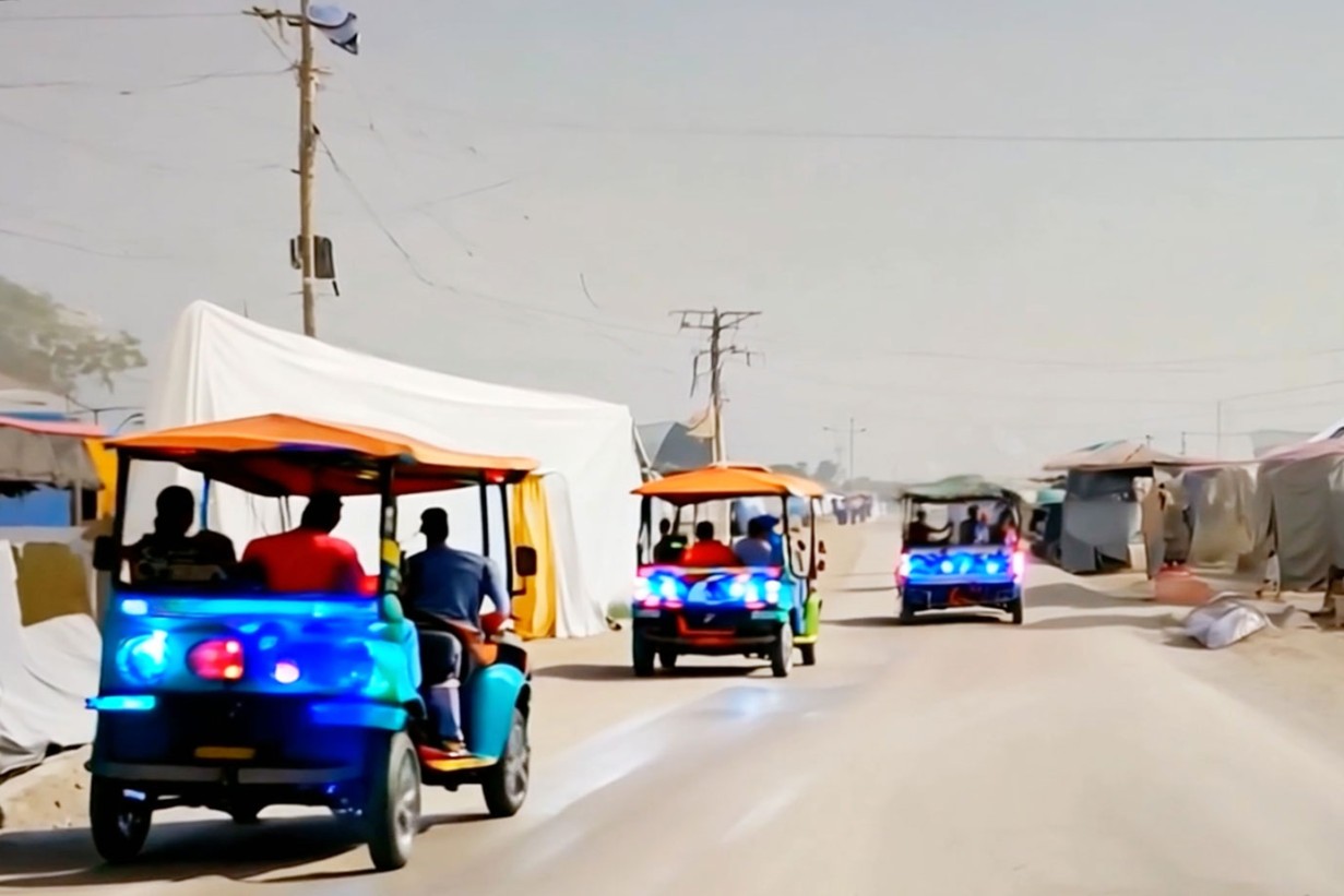 Street with illuminated cars