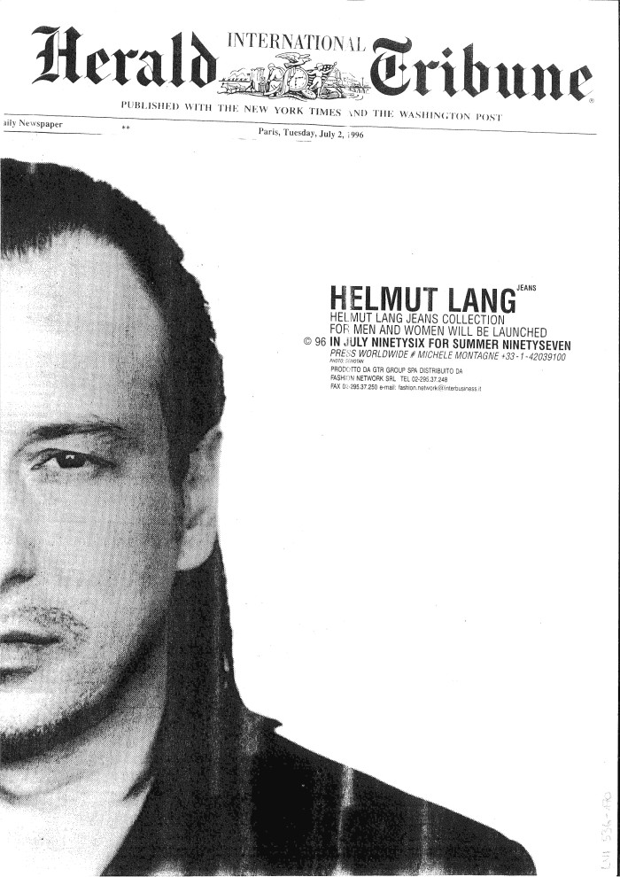 Schwarz-weiß-Kopie einer Umschlagwerbung mit Portraitfoto von Helmut Lang