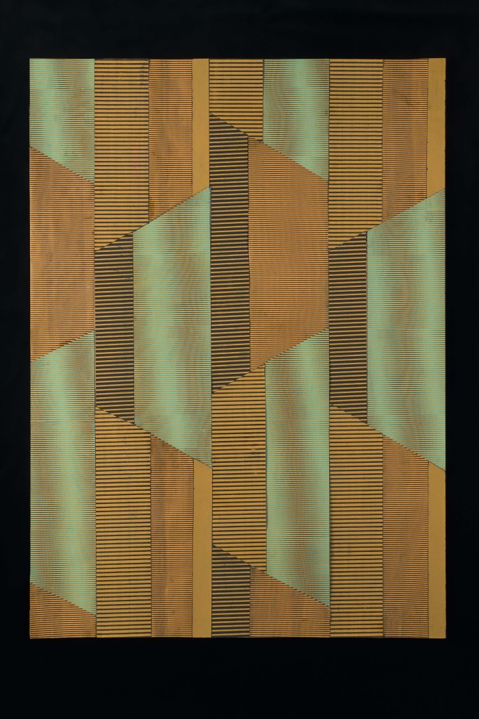 Entwurf mit grafischem Muster in salbei und senfgelb