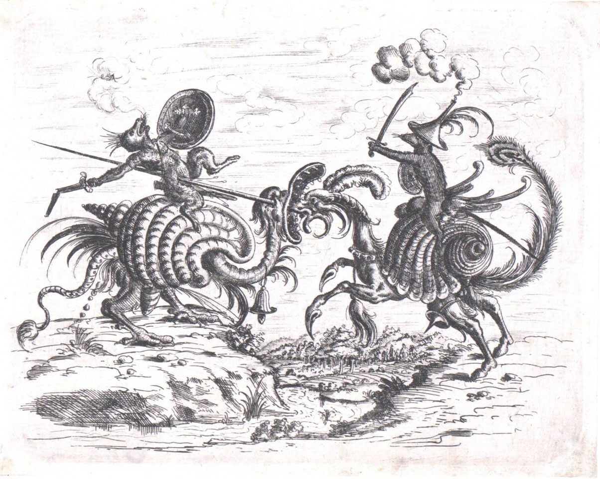 <BODY><div>Zwei sich bekämpfende groteske Figuren, Blatt aus dem „Neuw Grotteßken Buch“.</div><div>Christoph Jamnitzer, Nürnberg, 1610</div><div>Radierung</div><div>Höhe: 15.5 cm, Breite: 19.8 cm</div><div>KI 1-362-15</div><div> </div></BODY>