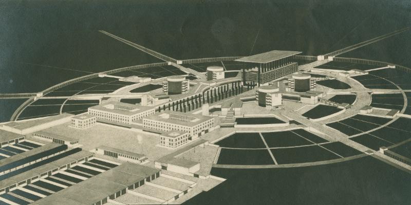 R.M. Schindler, Design for a cemetery and crematorium with a chapel 