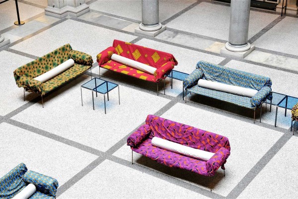 Colorful divans in the MAK Column Hall