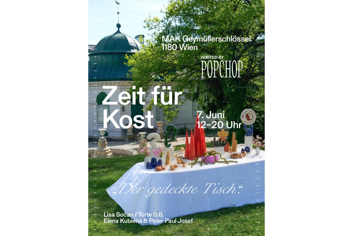 Gedeckter Tisch mit Designobjekten im Geymüllerschlössel Garten