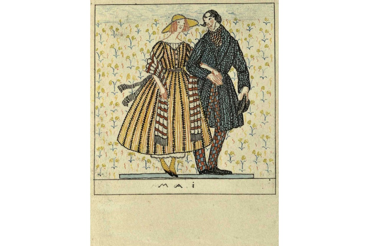 Illustration, ein Paar (Frau & Mann) spazierend