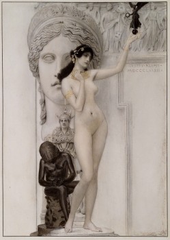 Gustav Klimt, Allegory of Sculpture, from: Festschrift of the Imperial Royal Museum of Art and Industry, Vienna, 1889Commissioner: Vienna School of Arts and Crafts&#160;Pencil, colored pencil, watercolor, golden highlights&#160;MAK, BI 21482-20&#160;© MAK/Georg Mayer&#160;
