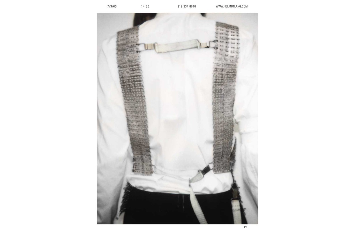 Page of a lookbook, upper body of a person from behind