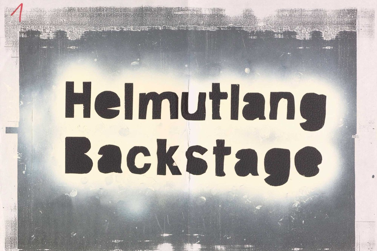 Stencil of lettering "Helmutlang Backstage"