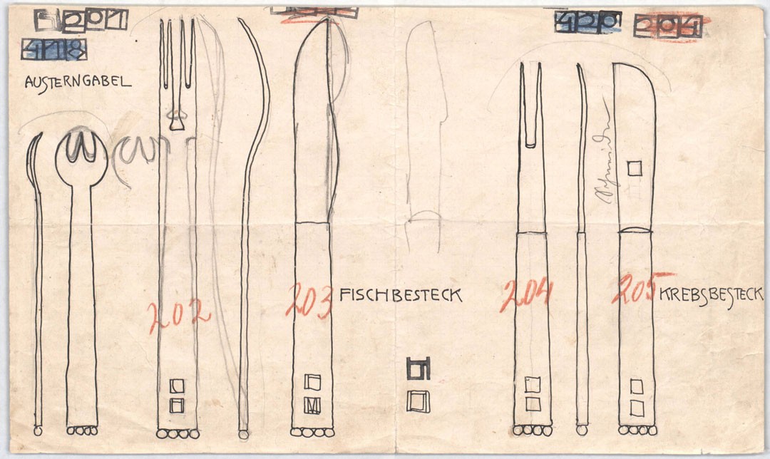 <BODY><div>Josef Hoffmann, Entwurf für ein Silberbesteck für Fritz und Lili Waerndorfer, flaches Modell, Wiener Werkstätte, 1904, </div><div>© MAK</div><div> </div></BODY>