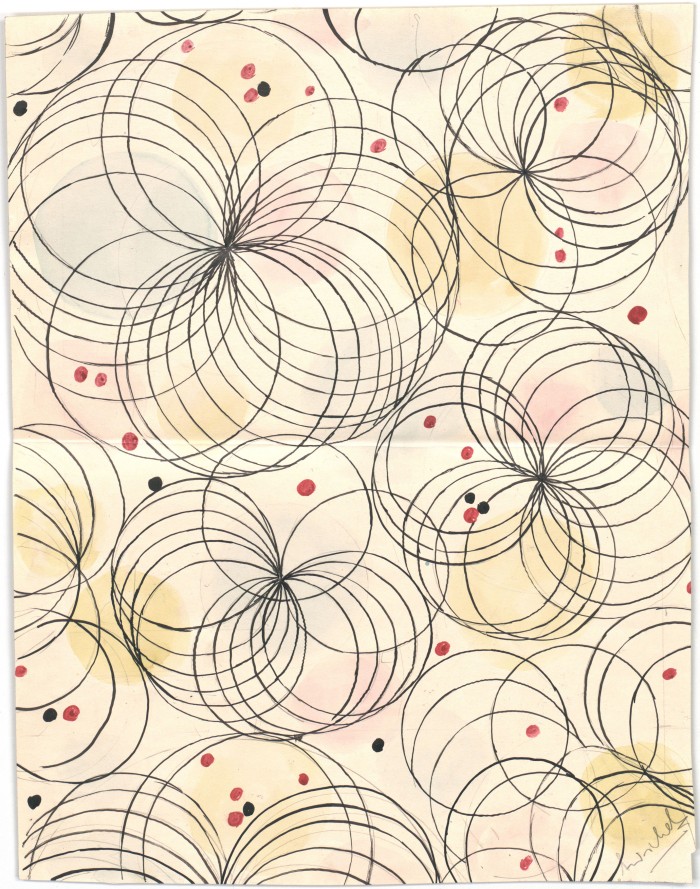 Entwurf für den Wiener-Werkstätte-Stoff Sirocco mit geometrischen Kreisen