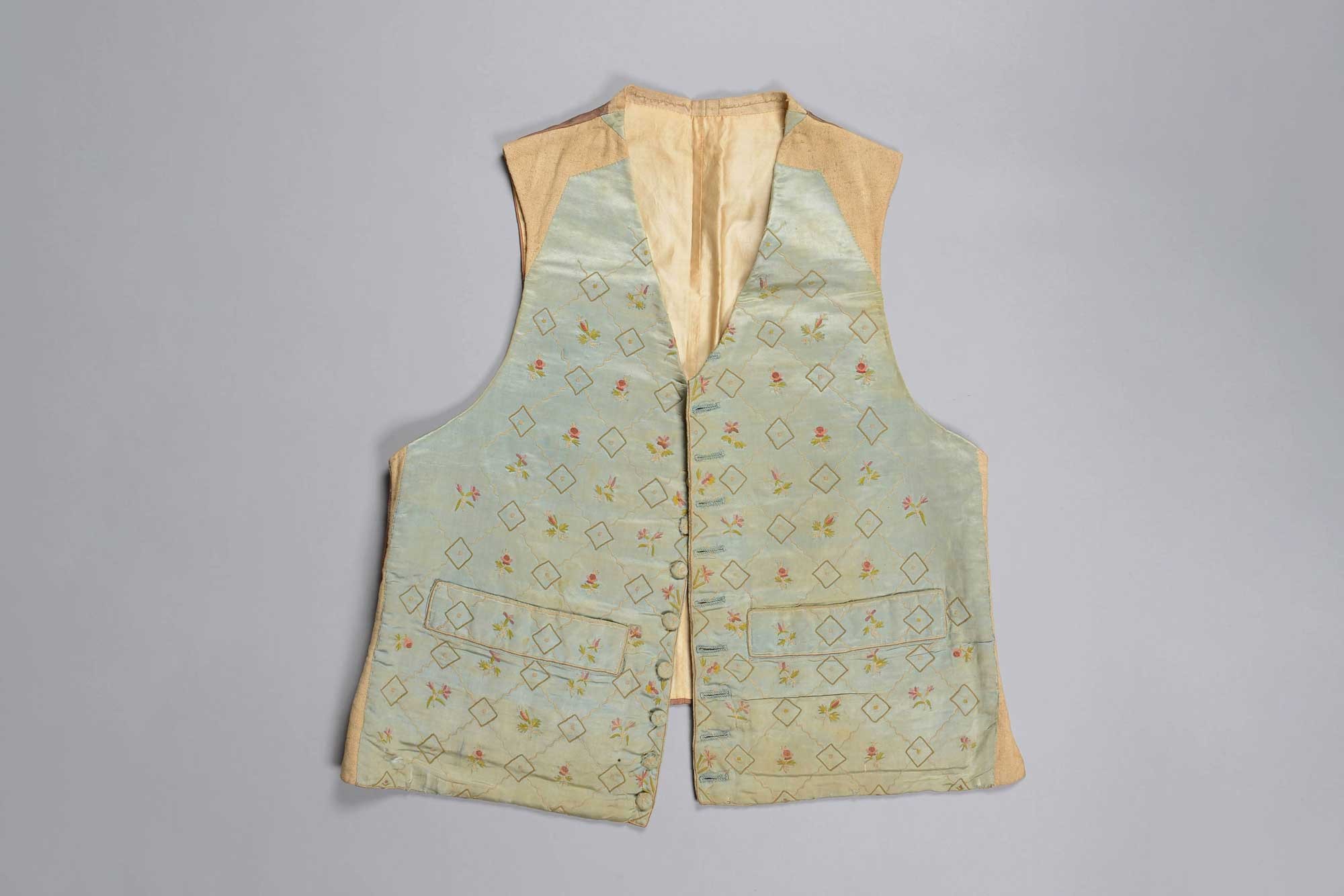 Light turquoise men vest with tambour embroidery 