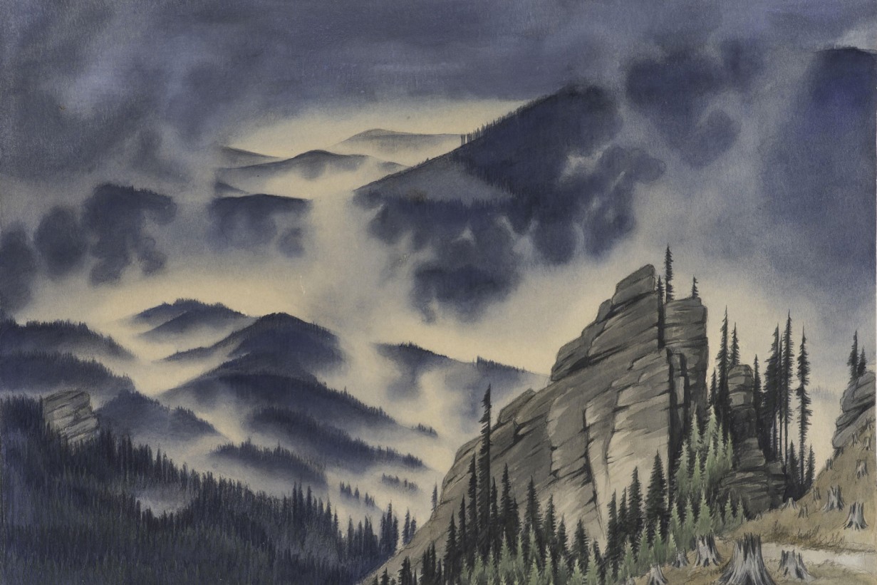 Watercolor, Fog in the Giant Mountains