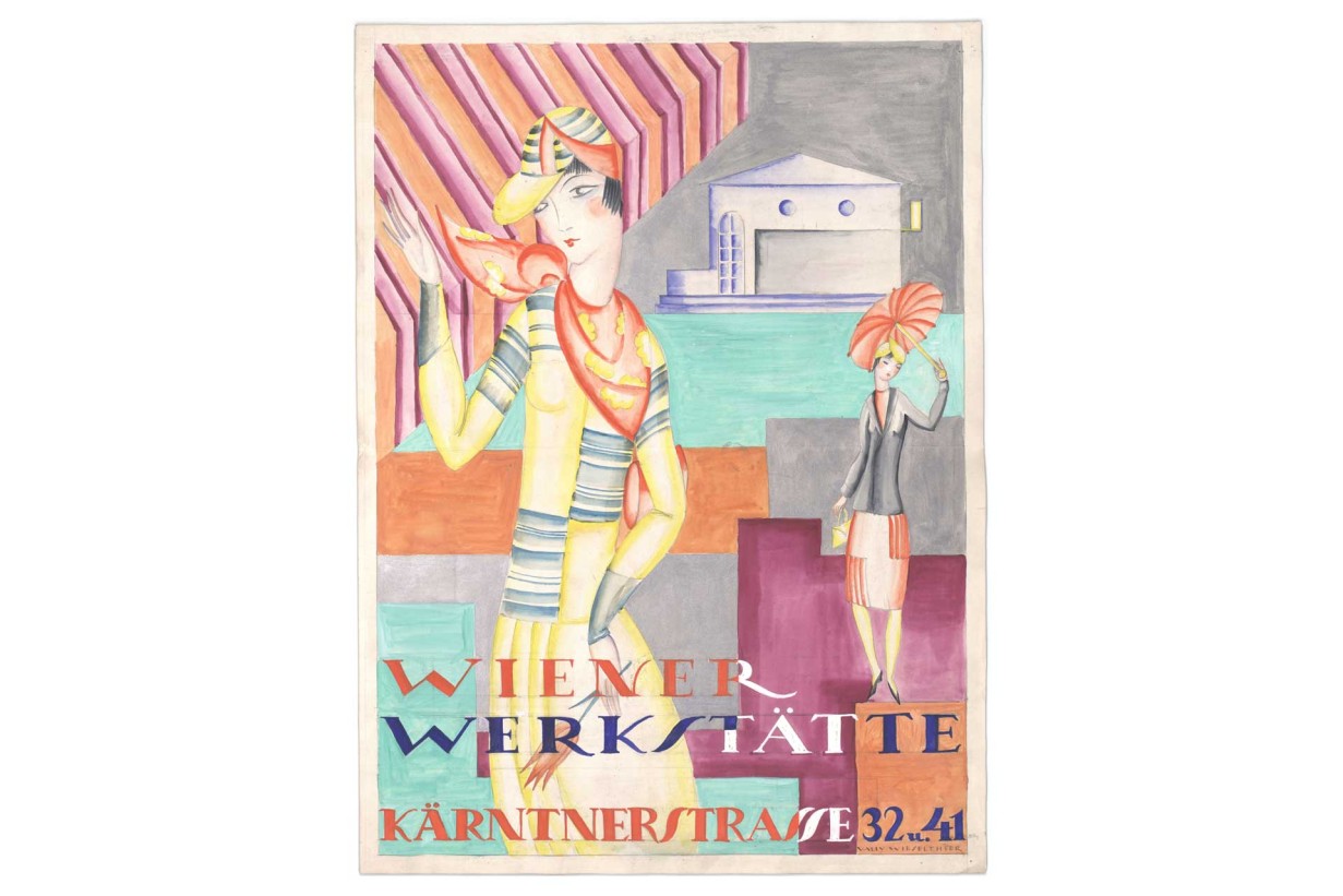 Farbenfroher Entwurf für ein Wiener-Werkstätte-Plakat