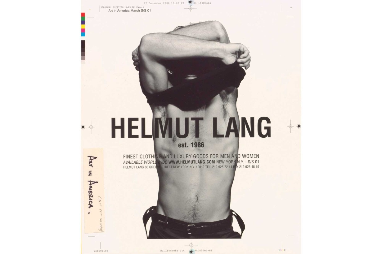 Proof print of an advertisement: Person pulling a garment over their head