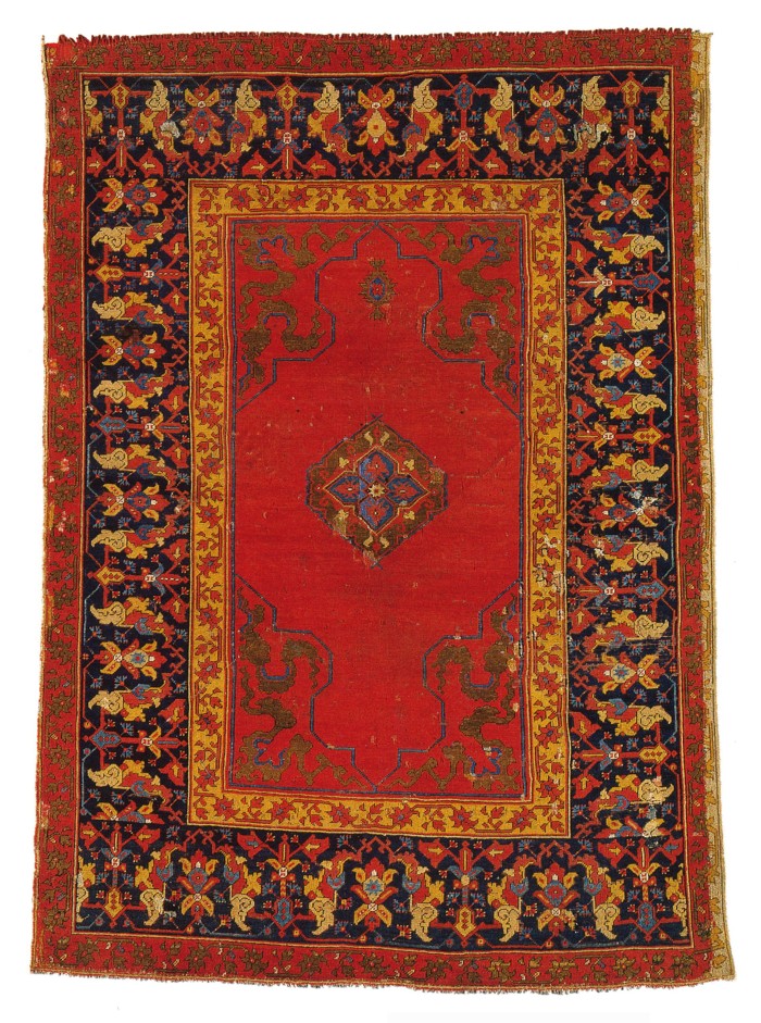 „Tintoretto-Teppich“: Kette, Schuss und symmetrische Knoten aus Wolle