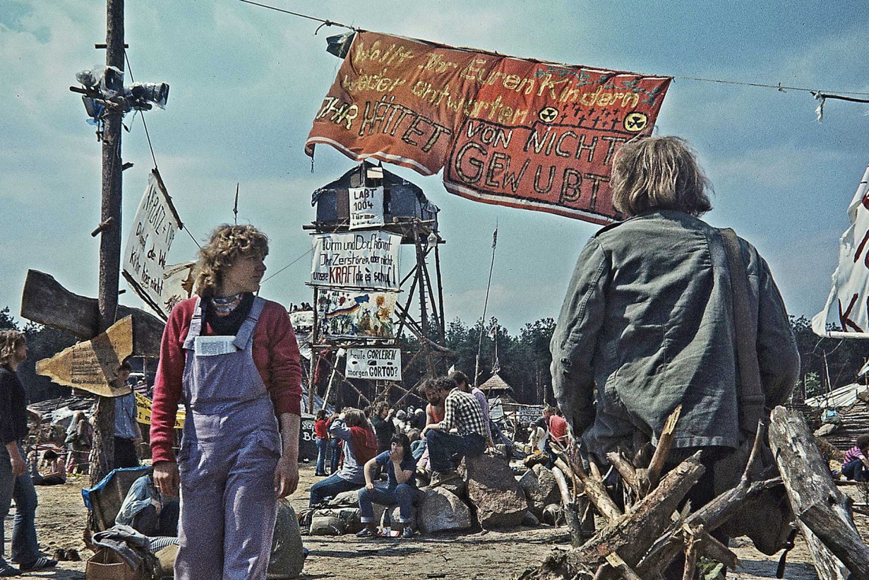 The Free Republic of Wendland was a village of huts constructed by opponents of nuclear power to prevent exploratory drilling for a planned nuclear waste dump in Gorleben. The four-week protest saw the construction of an entire village of huts and towers with its own radio station and immigration authority complete with a passport office.