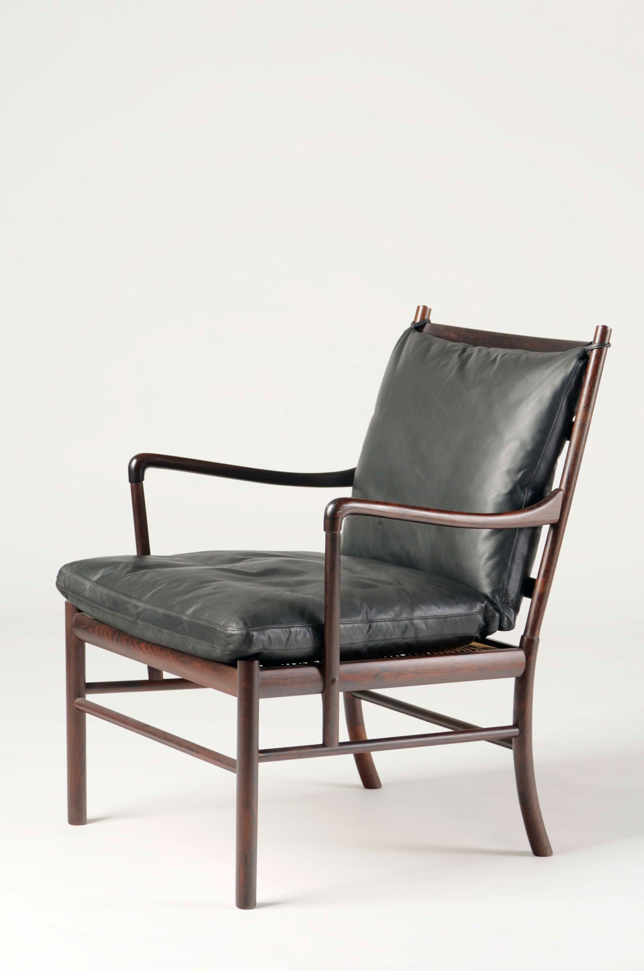 <BODY>Ole Wanscher, Armchair, Model No. PJ 149, Copenhagen, 1949<br />Rosewood, solid; wickerwork (rattan); upholstery with leather cover<br />© MAK/Nathan Murrell</BODY>