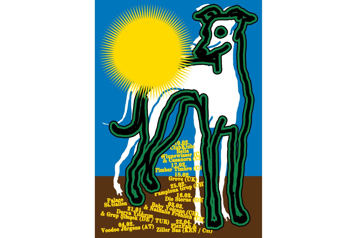 Plakat auf dem ein gemalter Hund zu sehen ist 