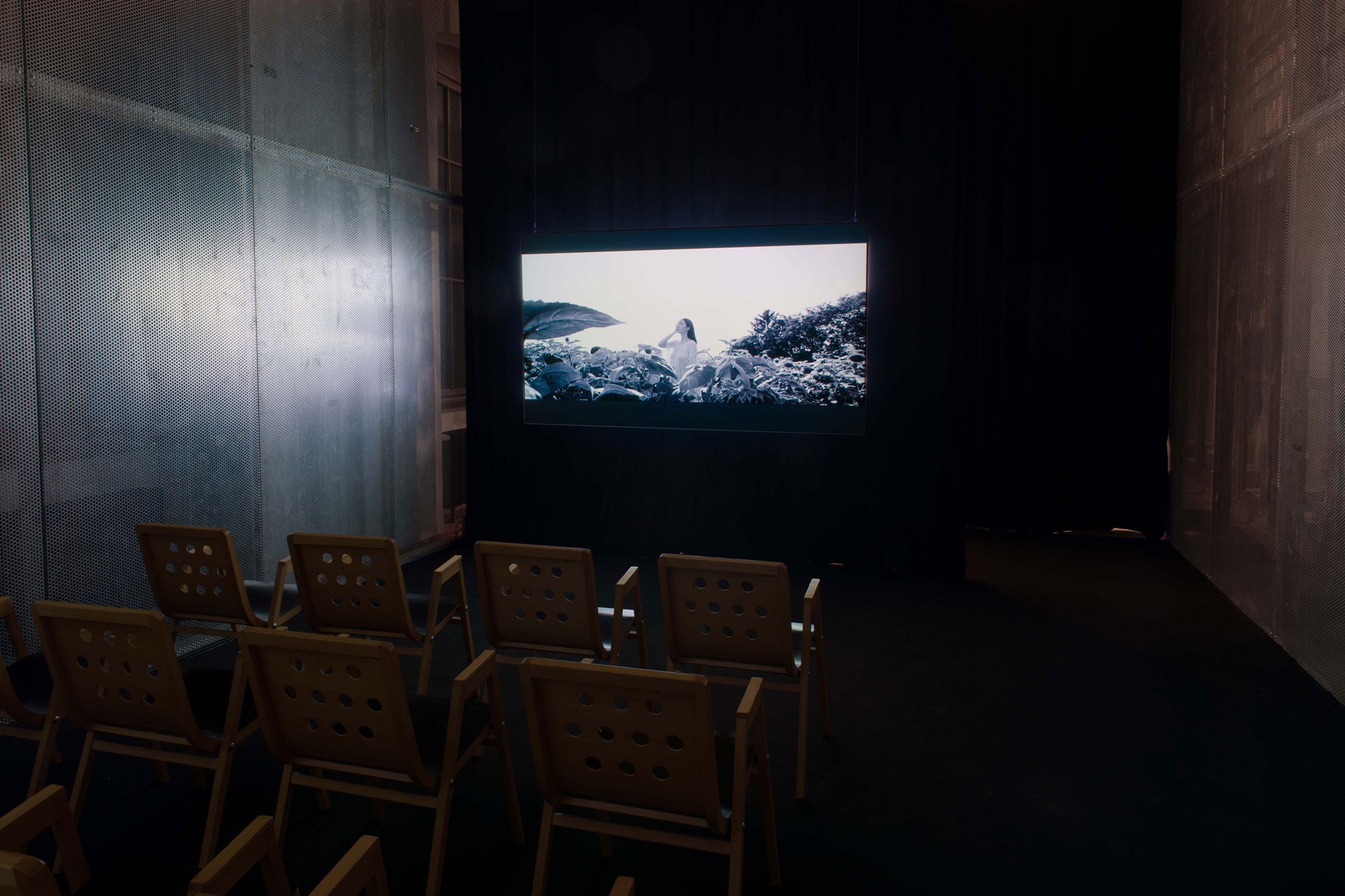 A film projection in a dark room