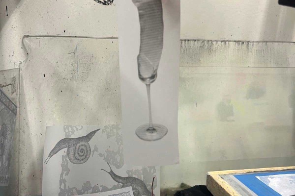 An imprint of a penis-shaped glass