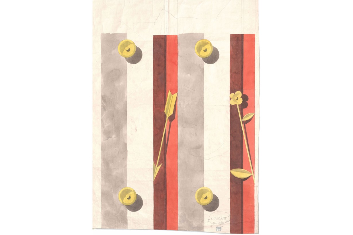 Tapete mit einem Pfeil und Knäufen auf einem gestreiften Hintergrund