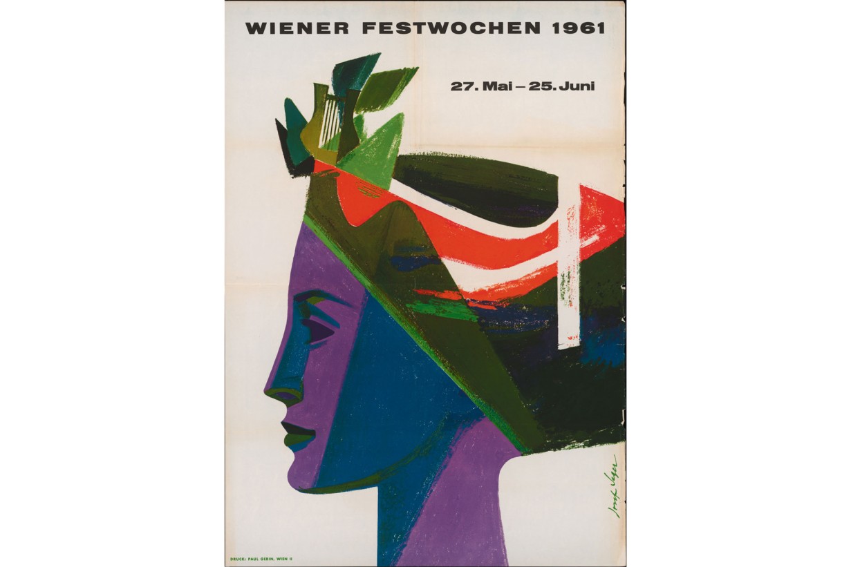 Colorful female head in profile—statue-like