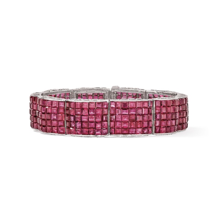 Armband aus Platin, Gelbgold, Mystery-Set-Rubine, Diamanten