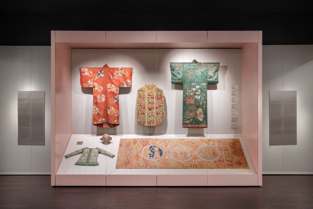 Display case with kimonos