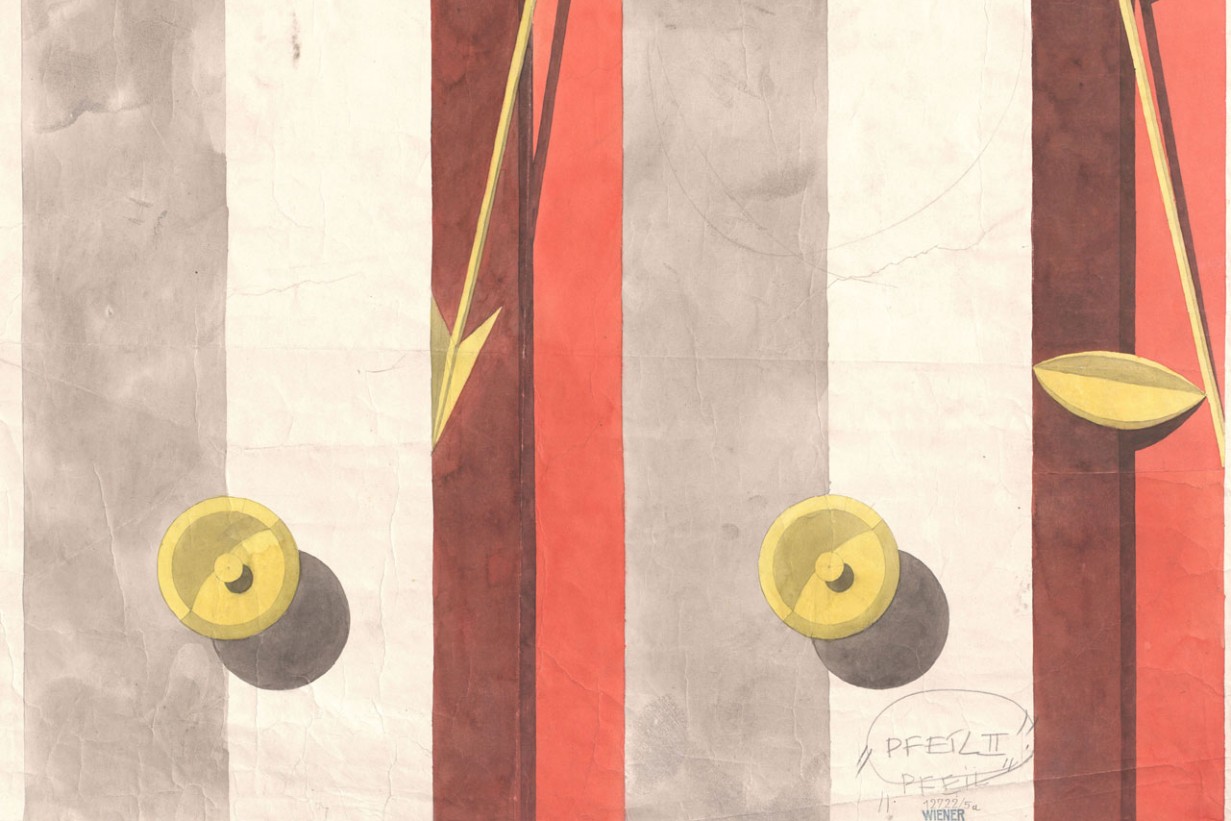 Wallpaper with an arrow and knobs on a striped background