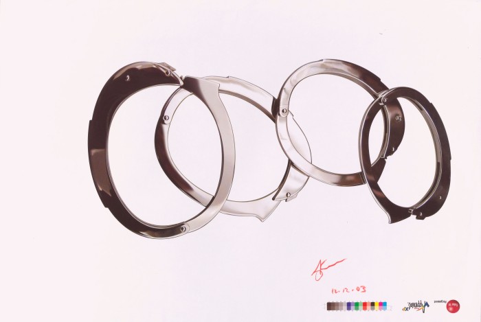 Probedruck einer Werbeanzeige, Helmut Lang Collection Hommes Séance de Travail # Été 04