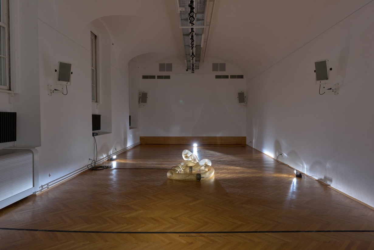 Installation: ein beleuchteter Schlauch/Rohr liegt am Boden