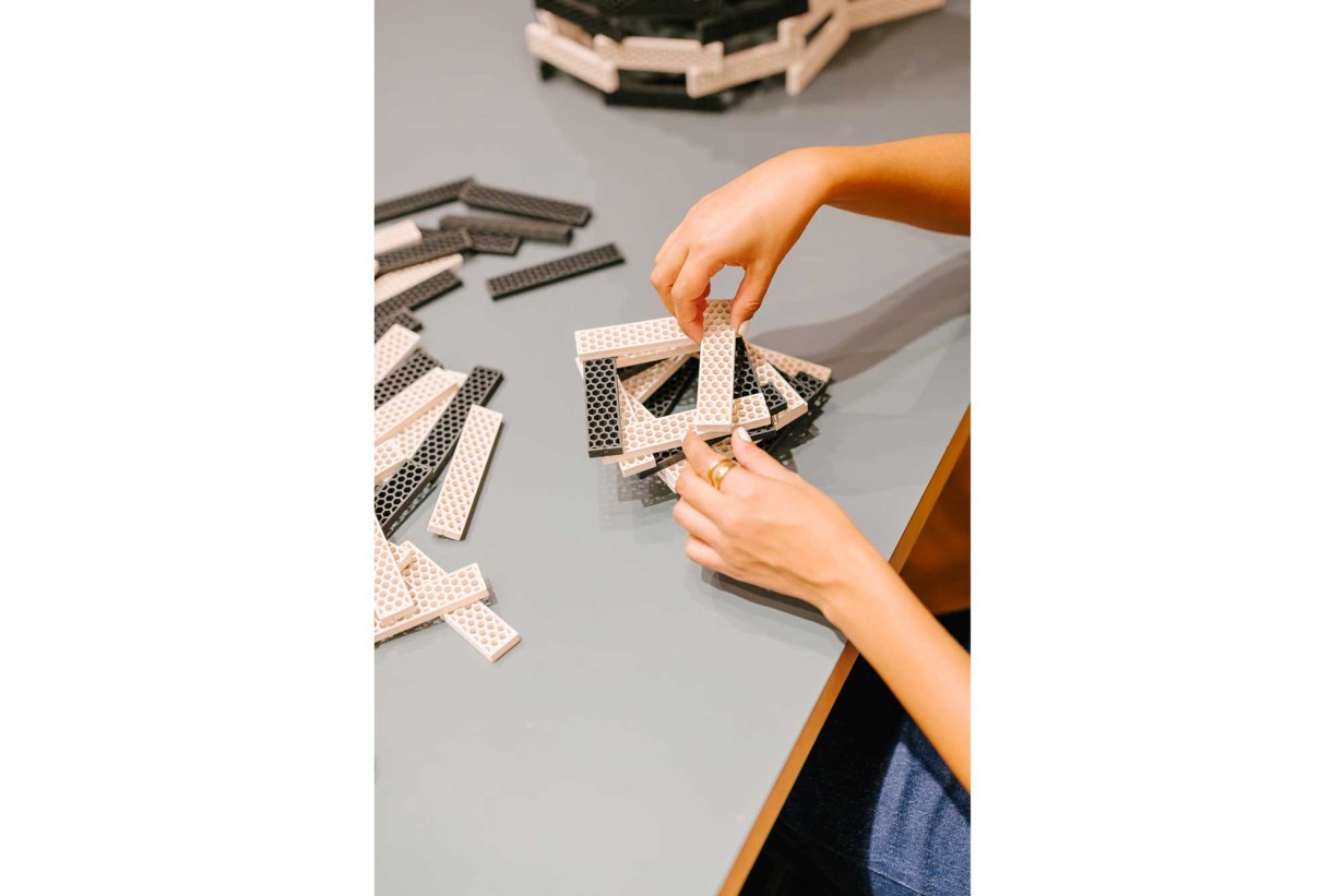 Visitors playing the exhibition ARCHITECTURAL CONSTRUCTION KITS