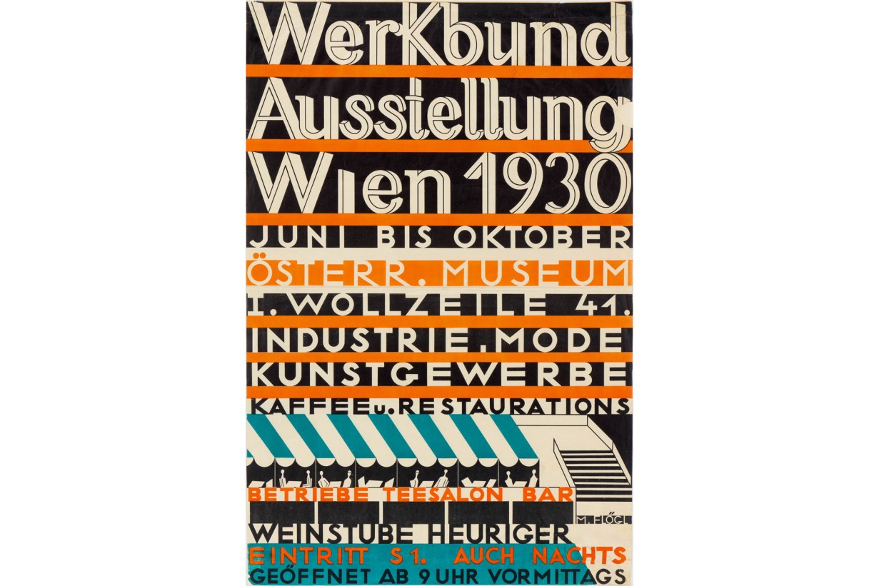 Plakat mit viel Typografie für die Werkbund Ausstellung Wien 1930