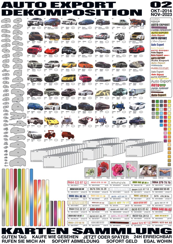 Plakat das verschiedene Elemente von Auto Export Visitenkarten kategorisiert